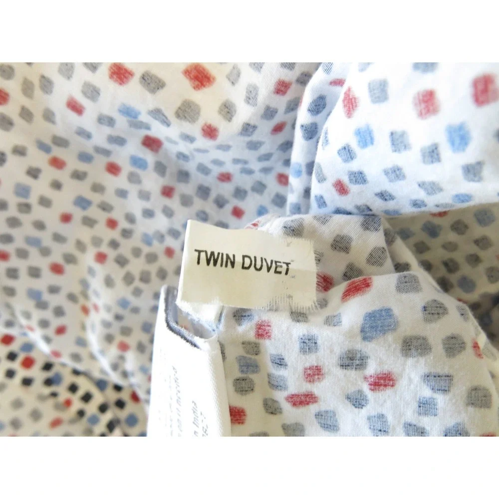 Annie Selke C3 Twin Duvet Cover 100% Cotton Red Blue Navy Dot Print White